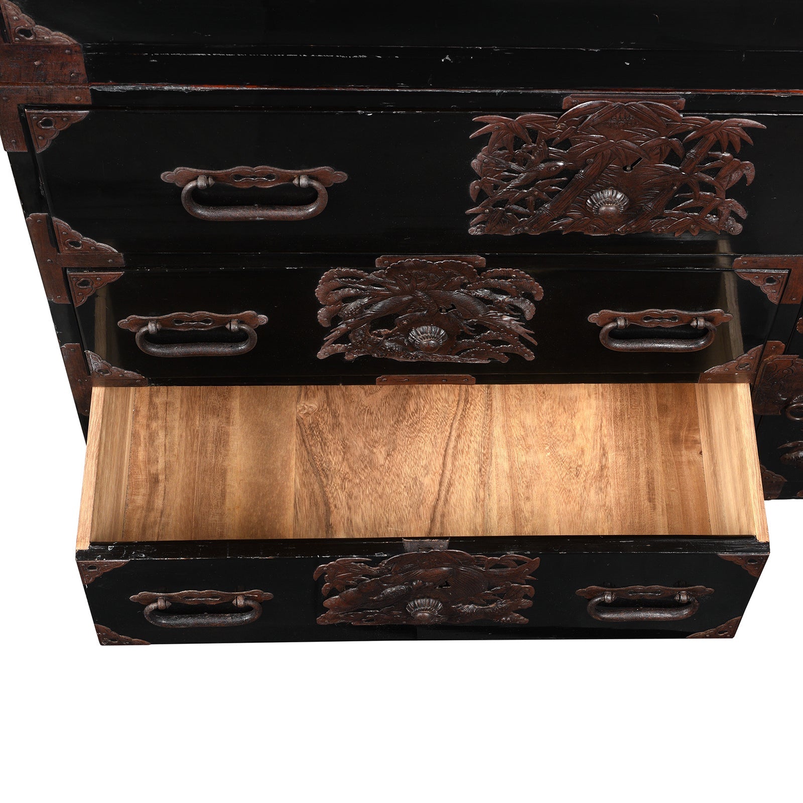 Japanese Black Lacquer Isho Kasane Dansu From Tsuruoka - Meiji Period