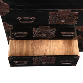 Japanese Black Lacquer Isho Kasane Dansu From Tsuruoka - Meiji Period