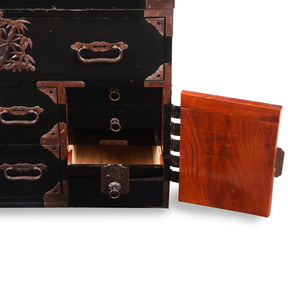 Japanese Black Lacquer Isho Kasane Dansu From Tsuruoka - Meiji Period