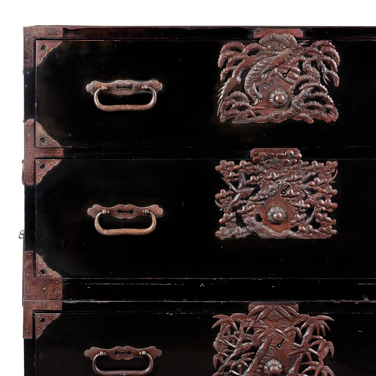 Japanese Black Lacquer Isho Kasane Dansu From Tsuruoka - Meiji Period