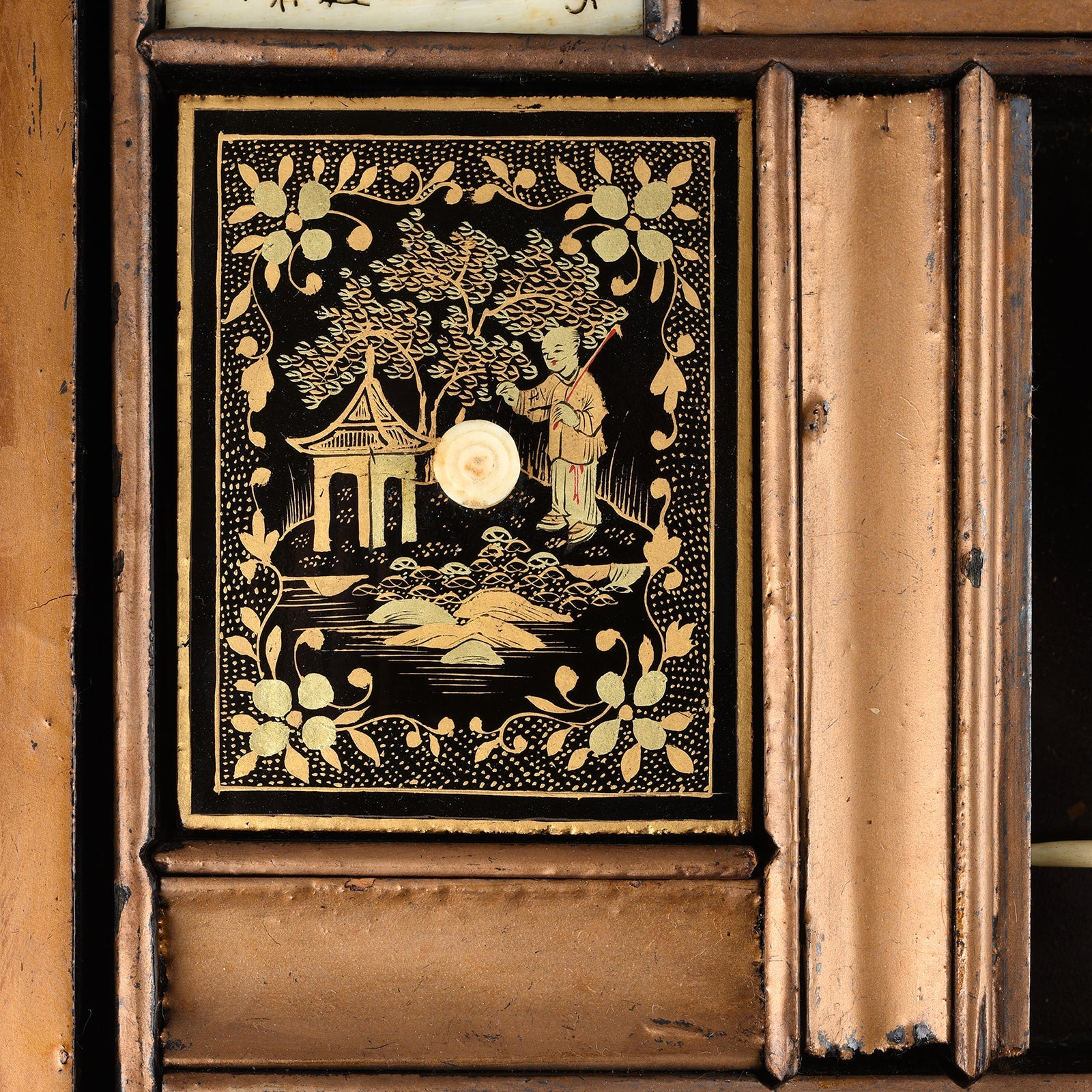 Gilt Black Lacquer Chinese Export Sewing Box - Early 19th Century