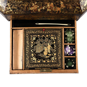 Gilt Black Lacquer Chinese Export Sewing Box - Early 19th Century