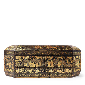 Gilt Black Lacquer Chinese Export Sewing Box - Early 19th Century