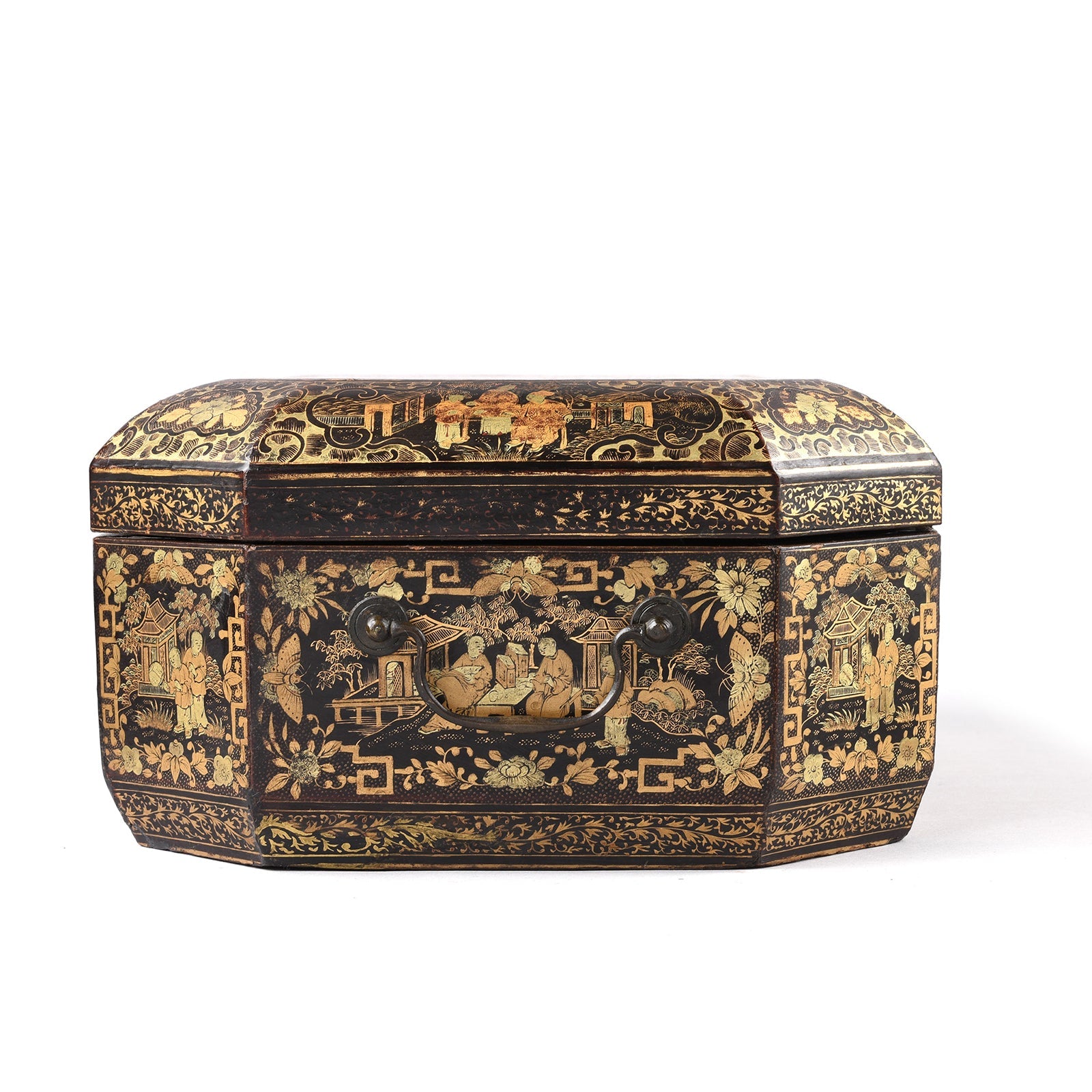 Gilt Black Lacquer Chinese Export Sewing Box - Early 19th Century