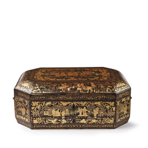 Gilt Black Lacquer Chinese Export Sewing Box - Early 19th Century