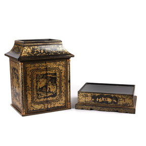 Black Lacquer Canton Export Jewellery Cabinet - Early 19th Century