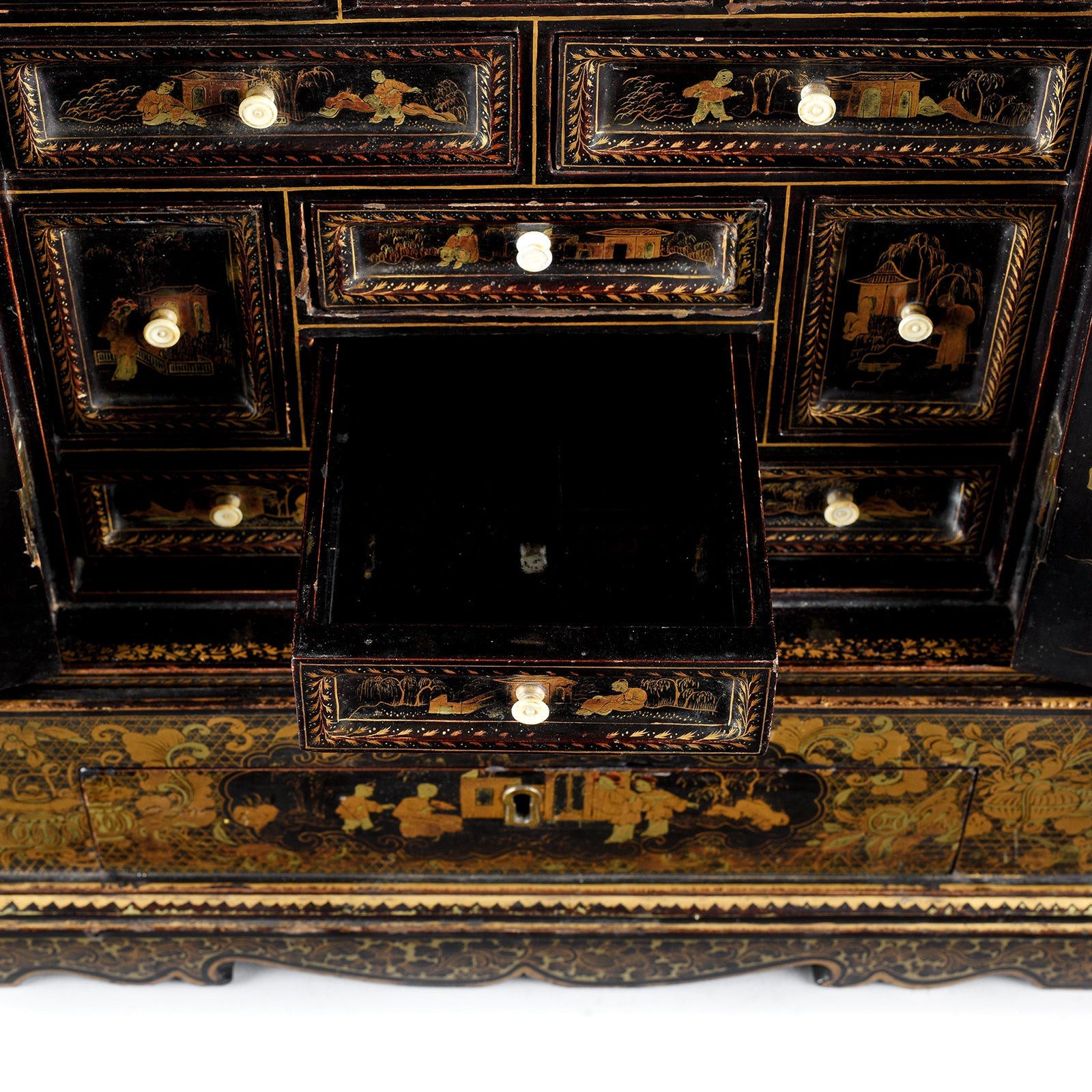 Black Lacquer Canton Export Jewellery Cabinet - Early 19th Century
