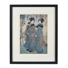 Framed Japanese "The Twelve Months" Oban by Toyokuni III - Ca 1850