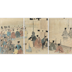 'Visiting Edo Castle on New Years Day' Original Woodblock by Toyohara Chikanobu - Ca 1897