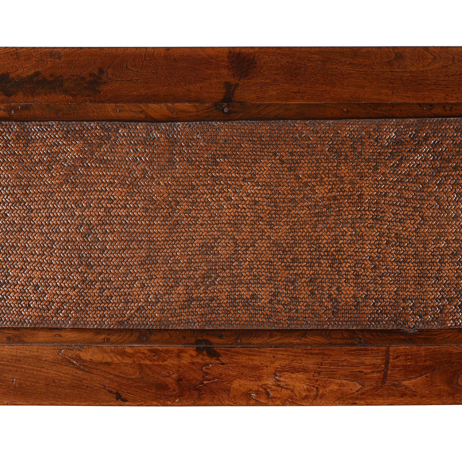 Red Elm Bench From Jiangsu With Rattan Seat - 19th Century