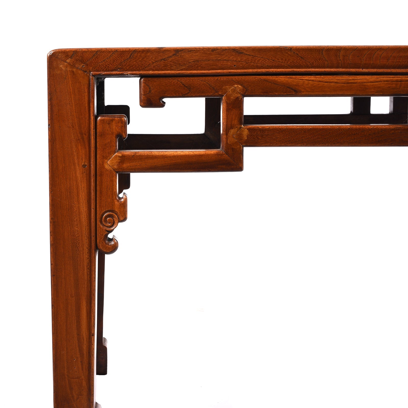 Red Elm Bench From Jiangsu With Rattan Seat - 19th Century