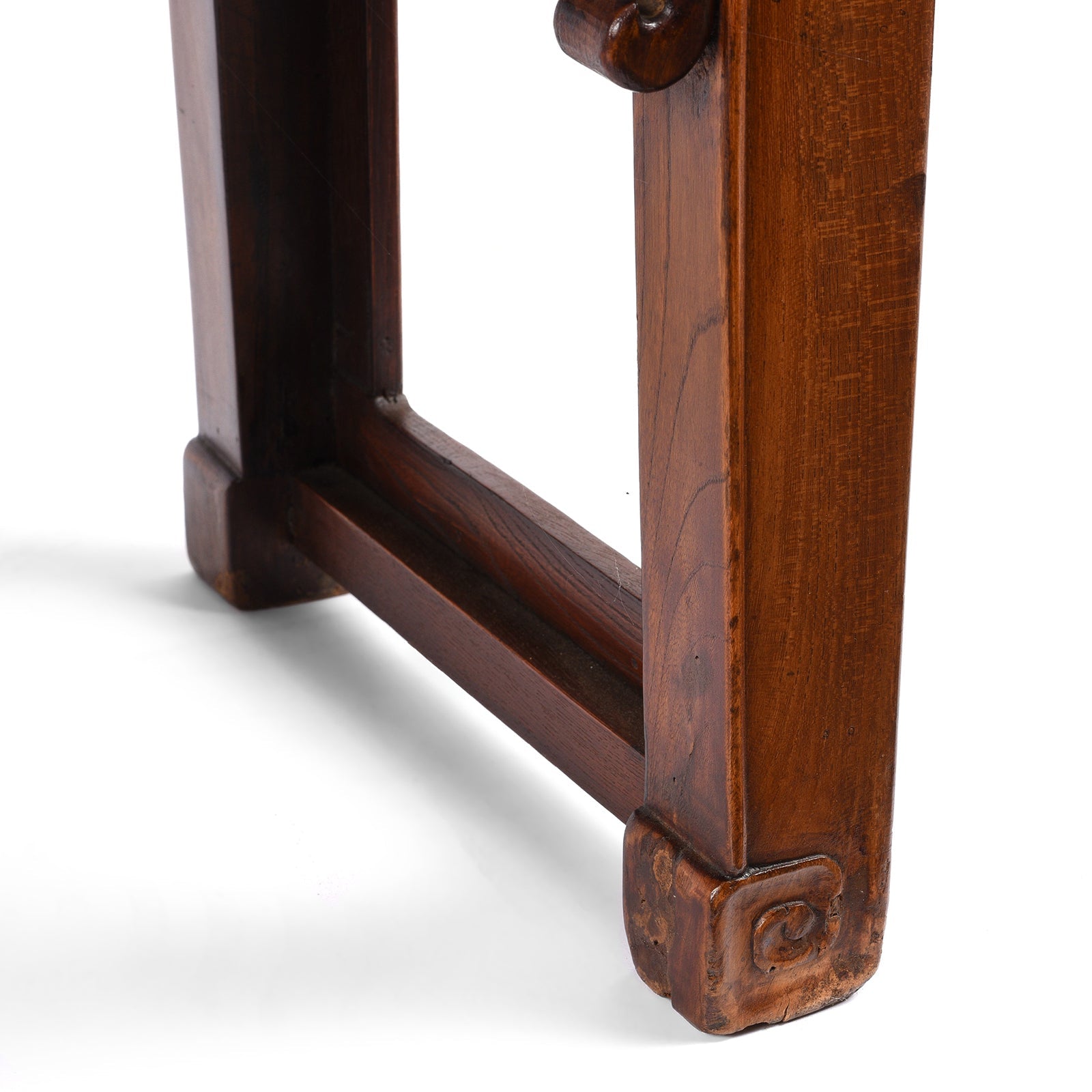 Red Elm Bench From Jiangsu With Rattan Seat - 19th Century