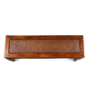 Red Elm Bench From Jiangsu With Rattan Seat - 19th Century