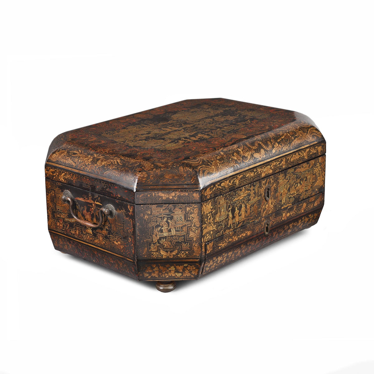 Black Lacquer Canton Export Sewing Box - Ca 1810