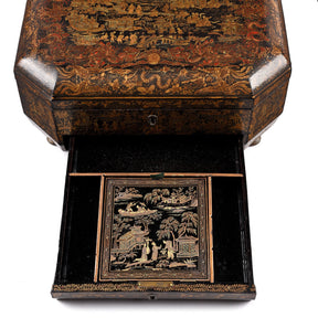 Black Lacquer Canton Export Sewing Box - Ca 1810