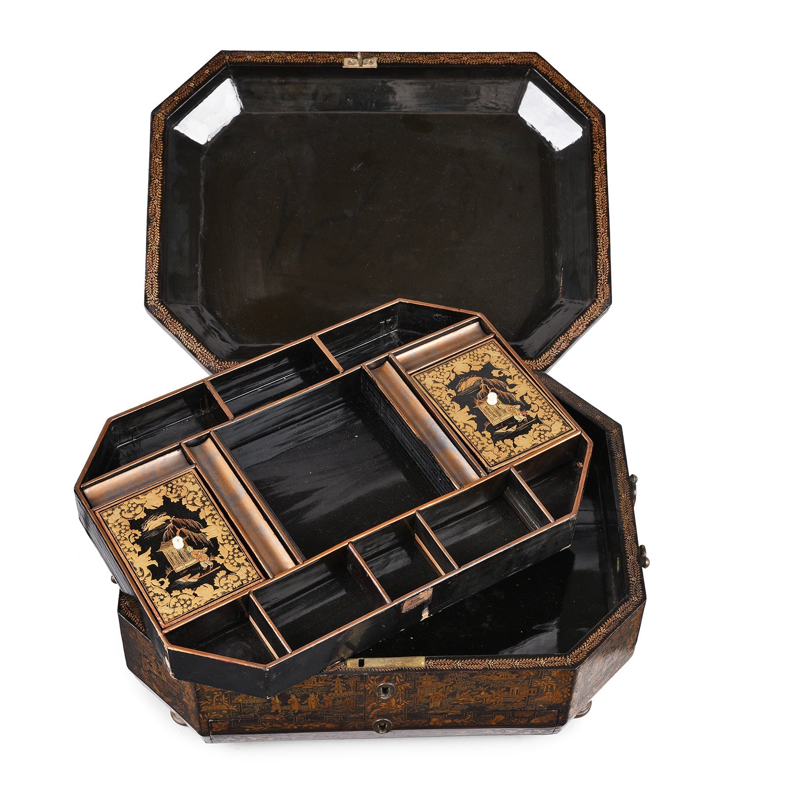 Black Lacquer Canton Export Sewing Box - Ca 1810