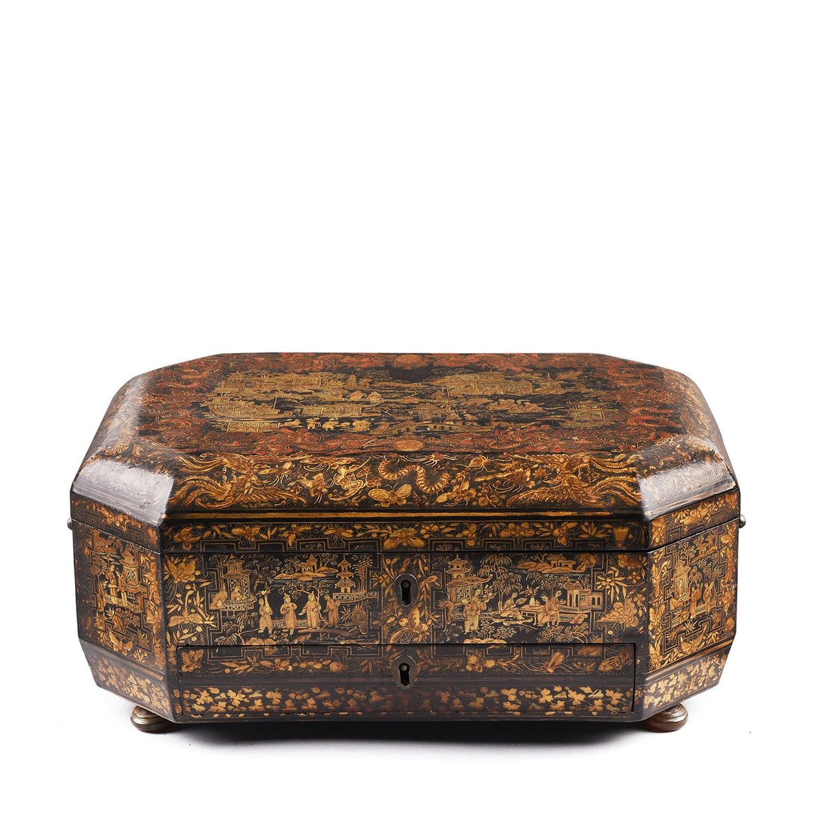 Black Lacquer Canton Export Sewing Box - Ca 1810
