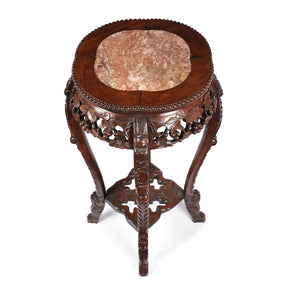 Chinese Hongmu Jardinière Stand With Inset Marble - Late 19th Century