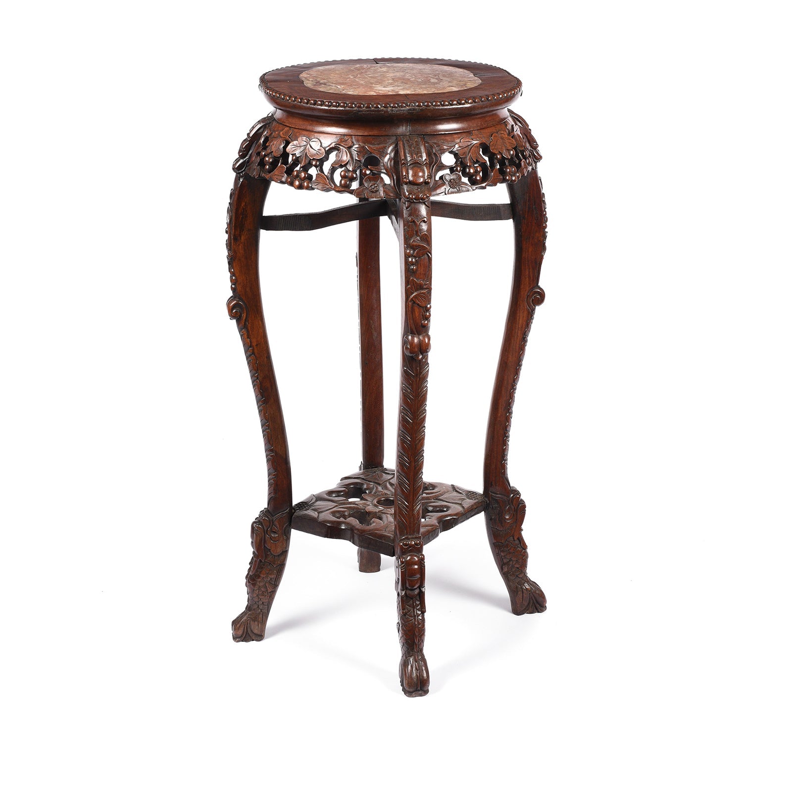 Chinese Hongmu Jardinière Stand With Inset Marble - Late 19th Century
