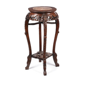 Chinese Hongmu Jardinière Stand With Inset Marble - Late 19th Century