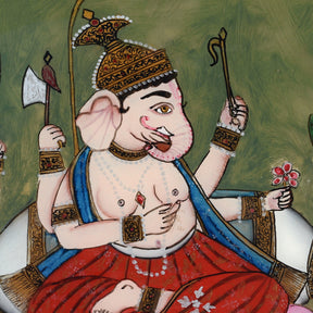 Reverse Glass Painting of Ganesha - 19th Century