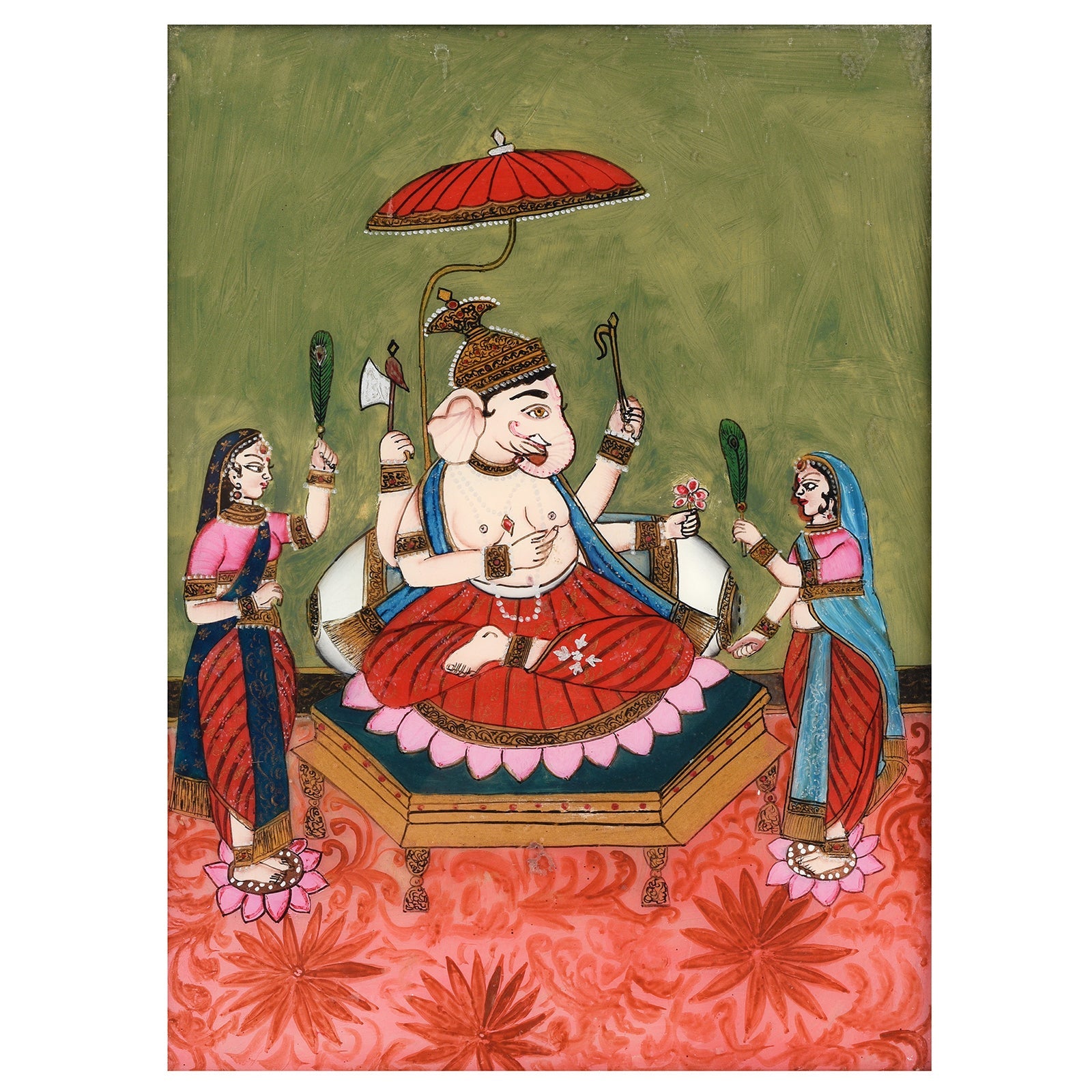 Reverse Glass Painting of Ganesha - 19th Century