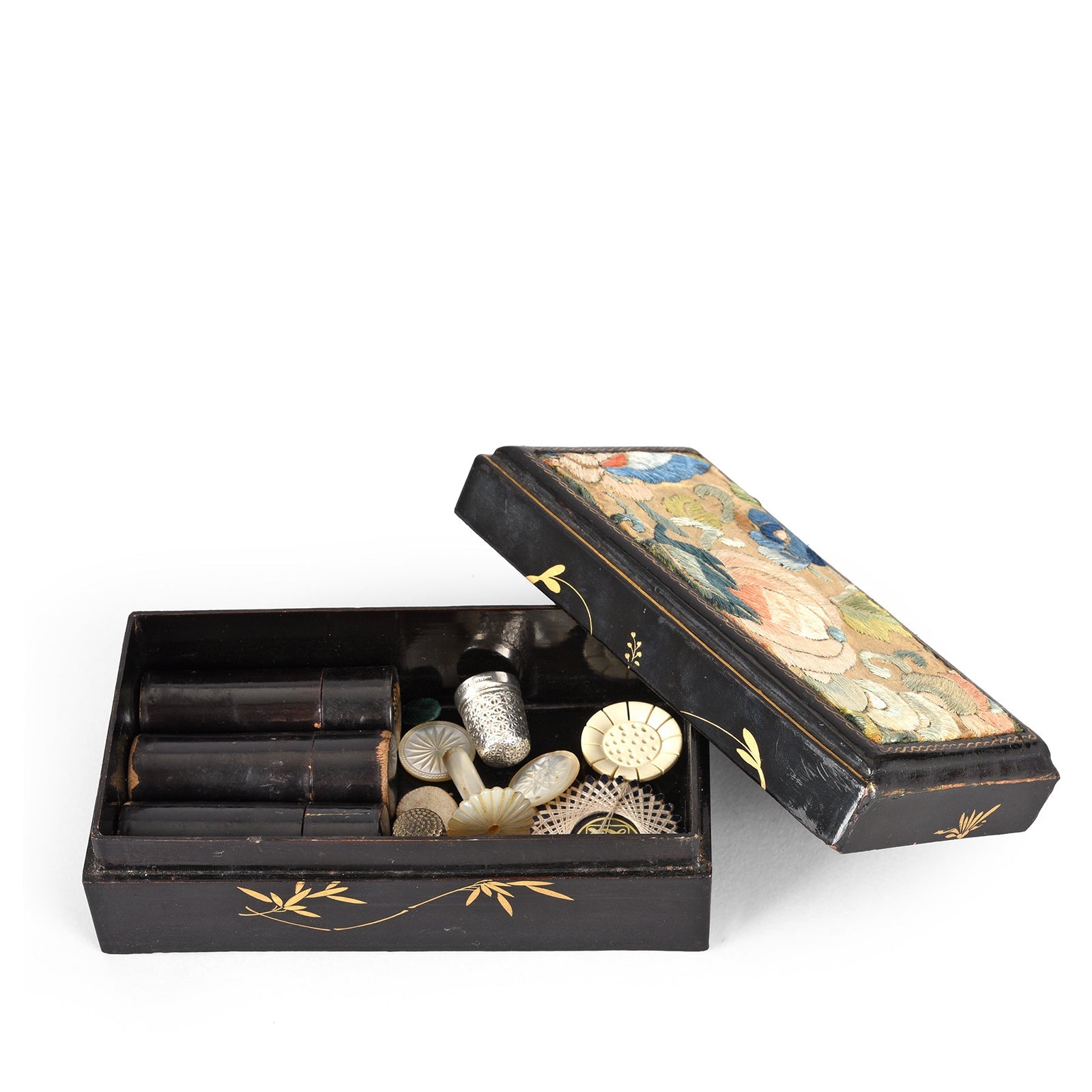 Canton Export Black Lacquer Stacking Haberdashery Box - Qing Dynasty