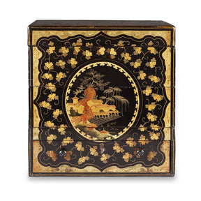 Canton Export Black Lacquer Stacking Haberdashery Box - Qing Dynasty