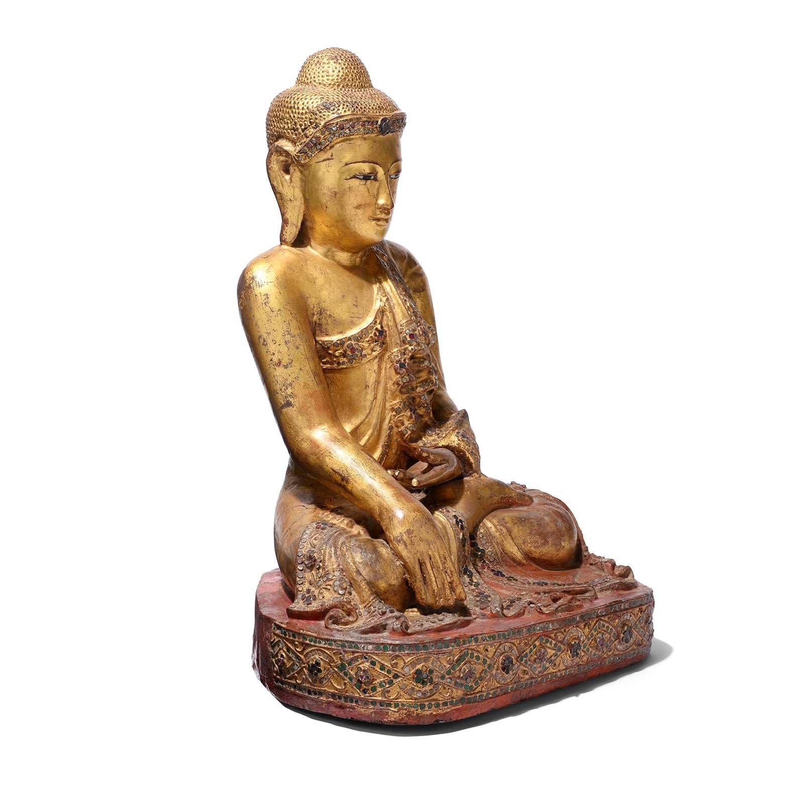 Sitting Gilt Teak Mandalay Buddha - Ca 1910