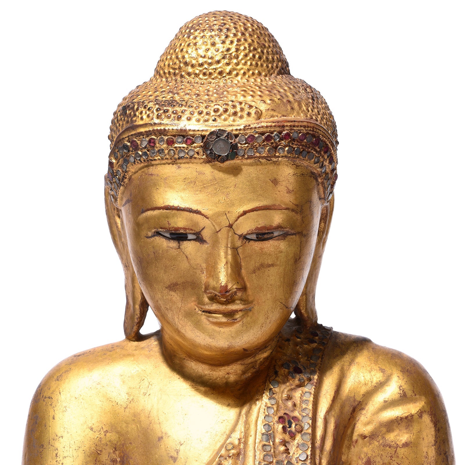 Sitting Gilt Teak Mandalay Buddha - Ca 1910