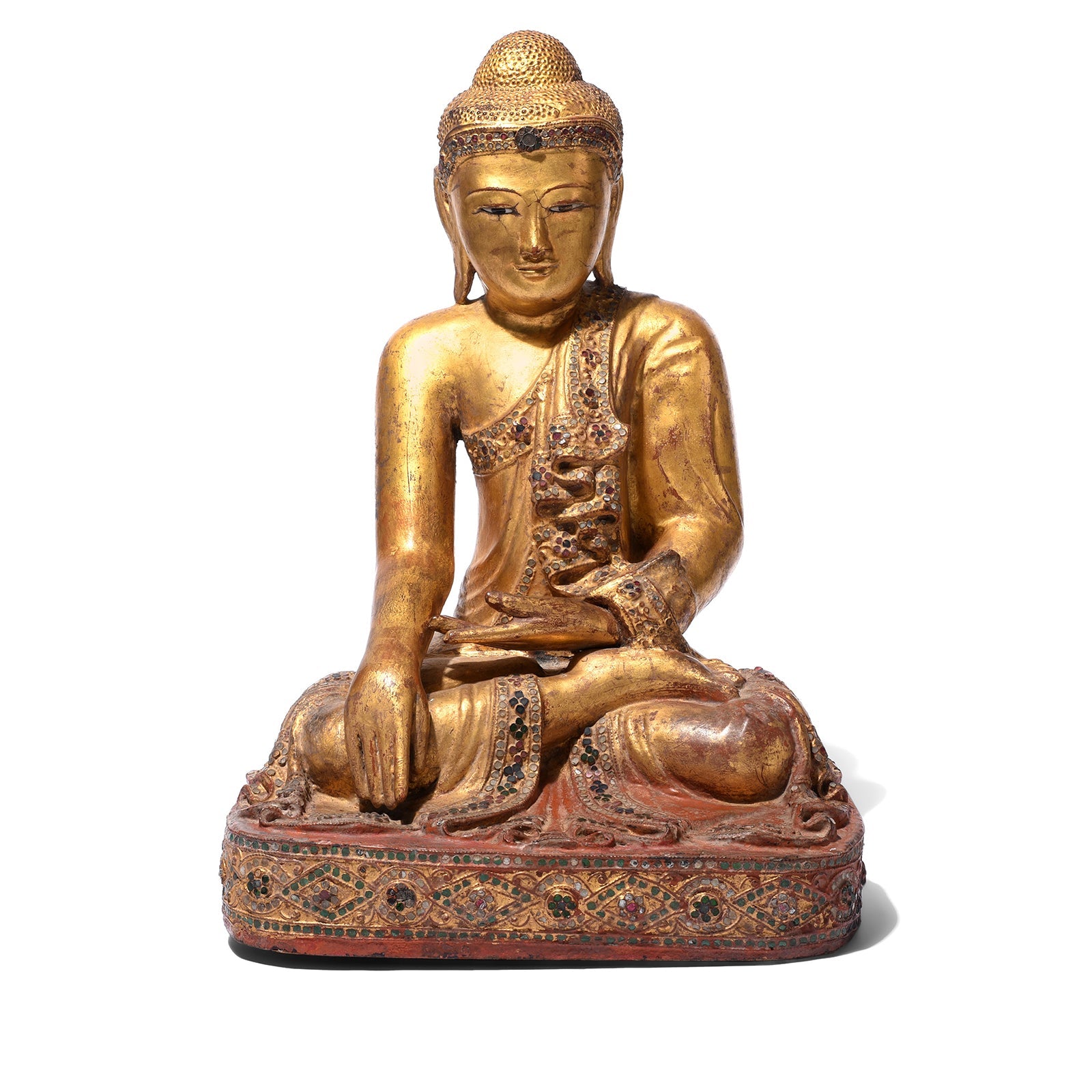 Sitting Gilt Teak Mandalay Buddha - Ca 1910