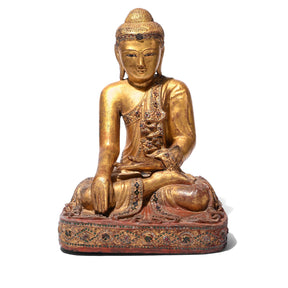Sitting Gilt Teak Mandalay Buddha - Ca 1910