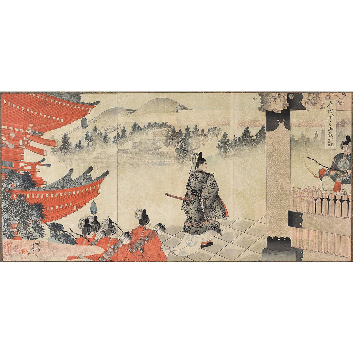 'Visit Of The Prince At Nikko Shrine' Original Woodblock Print by Toyohara Chikanobu - Ca 1897