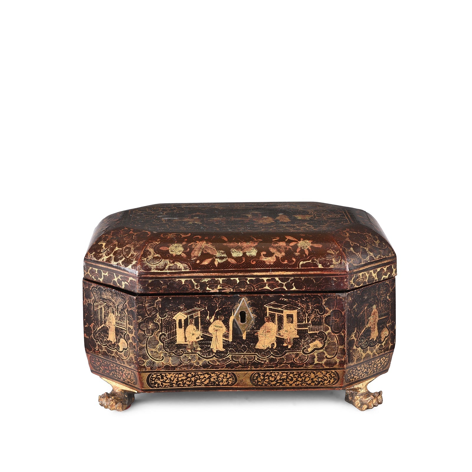 Chinese Export Black Lacquer Tea Caddy - 19th Century