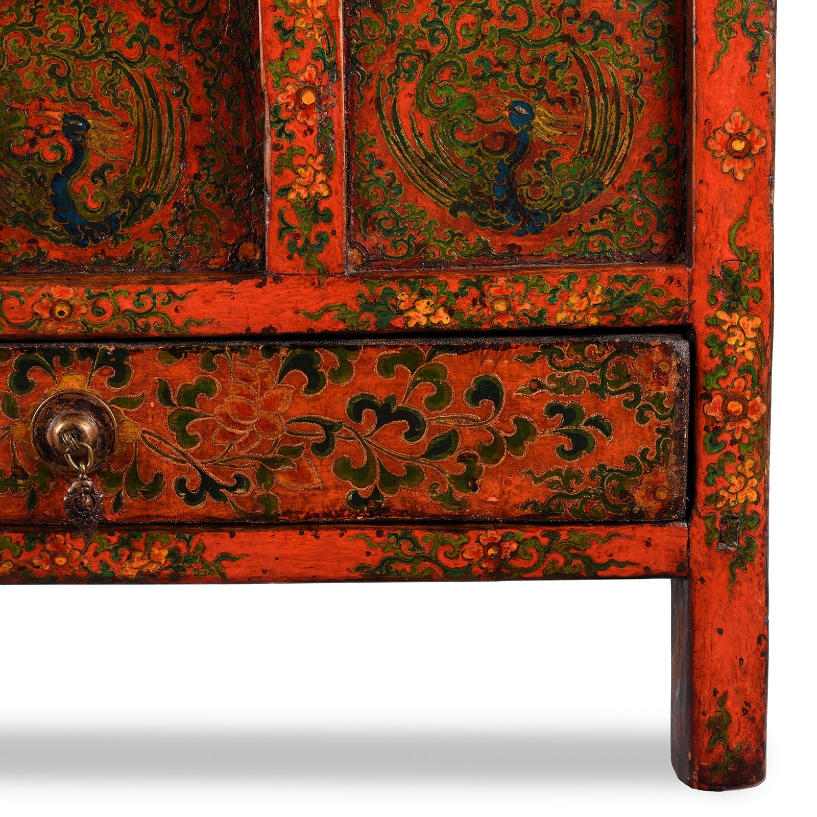 Painted Pegam Prayer Table From Tibet With Original Painting - 19th Century