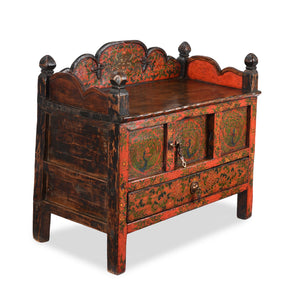 Painted Pegam Prayer Table From Tibet With Original Painting - 19th Century