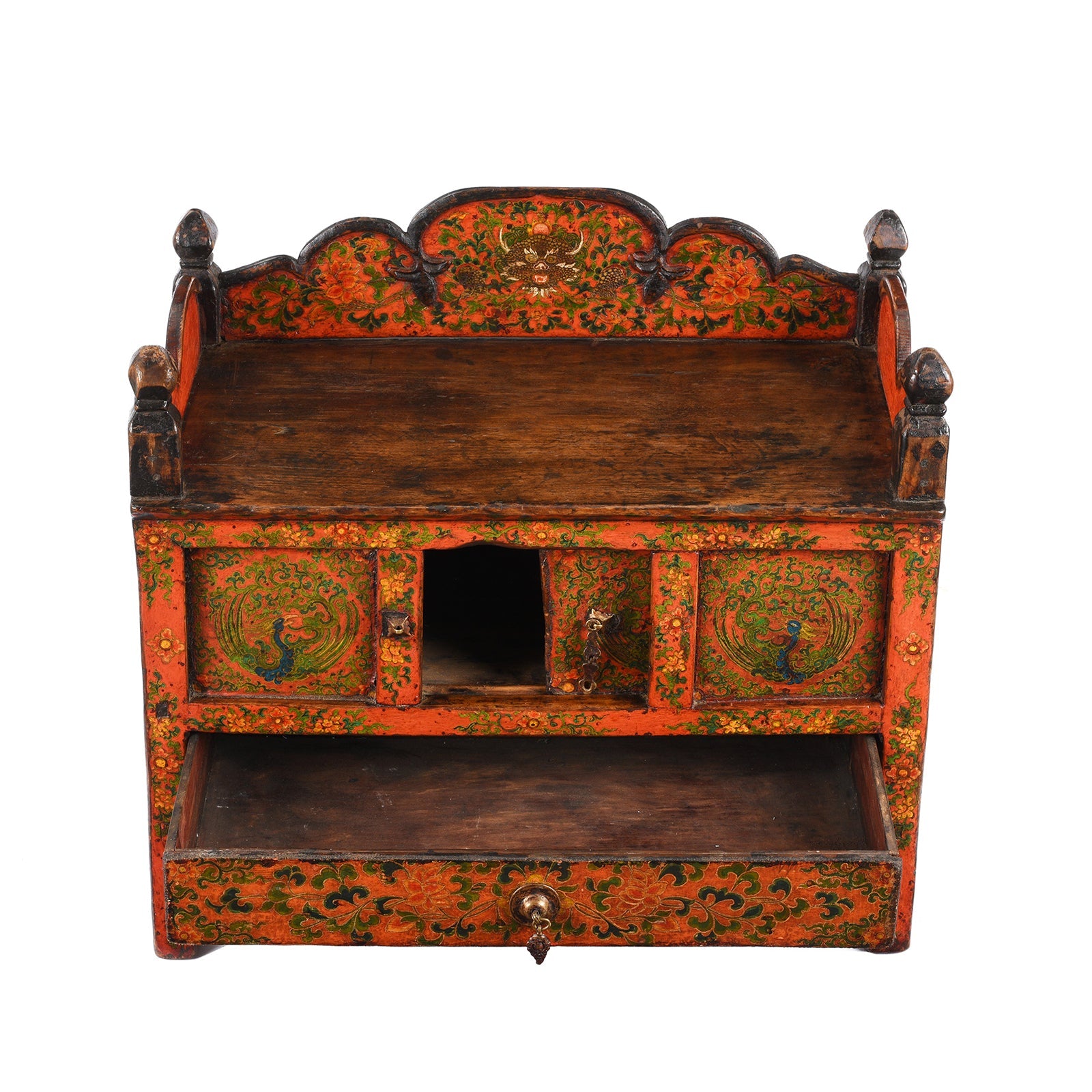 Painted Pegam Prayer Table From Tibet With Original Painting - 19th Century