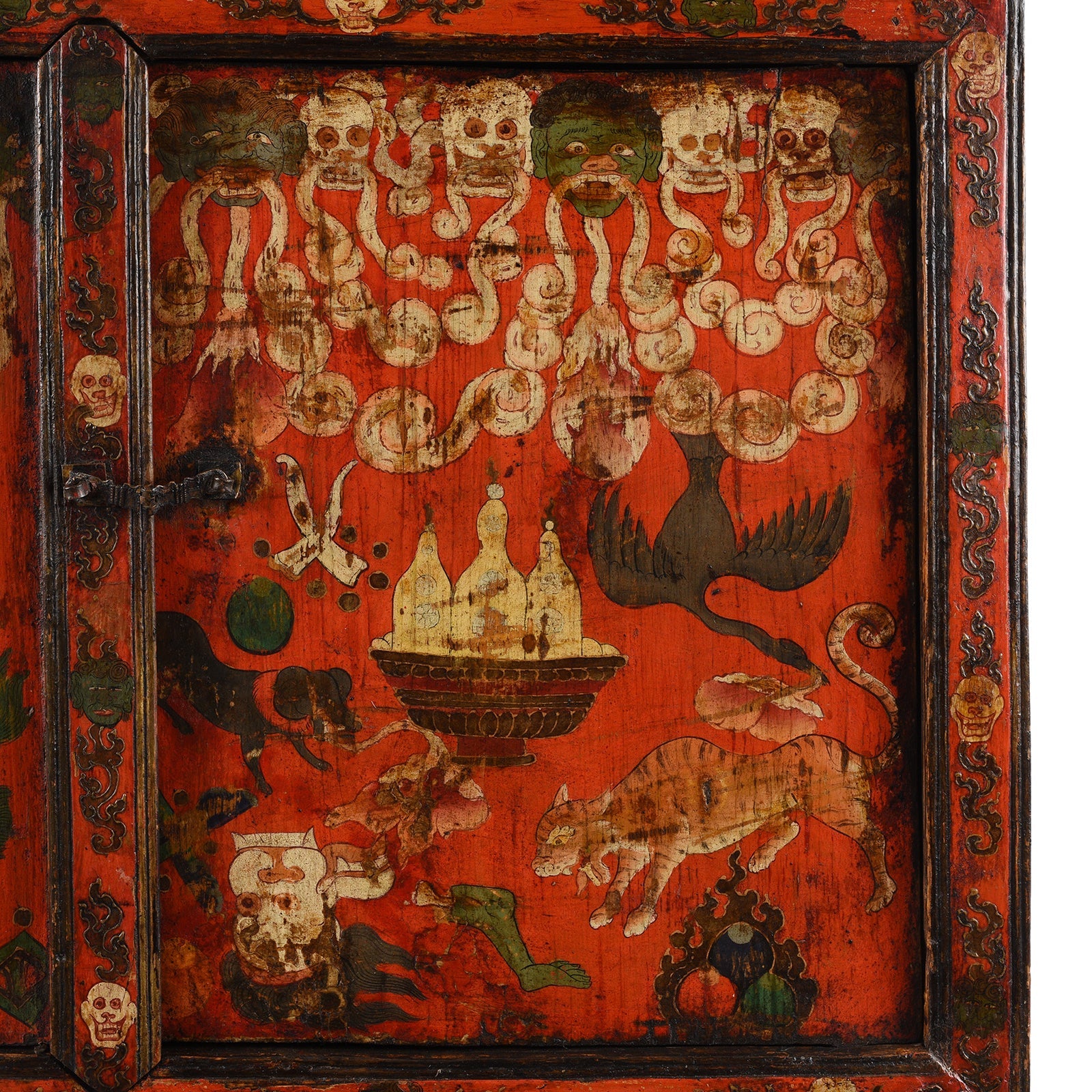 Painted Tibetan Mahakala Torgam Cabinet - 18thC