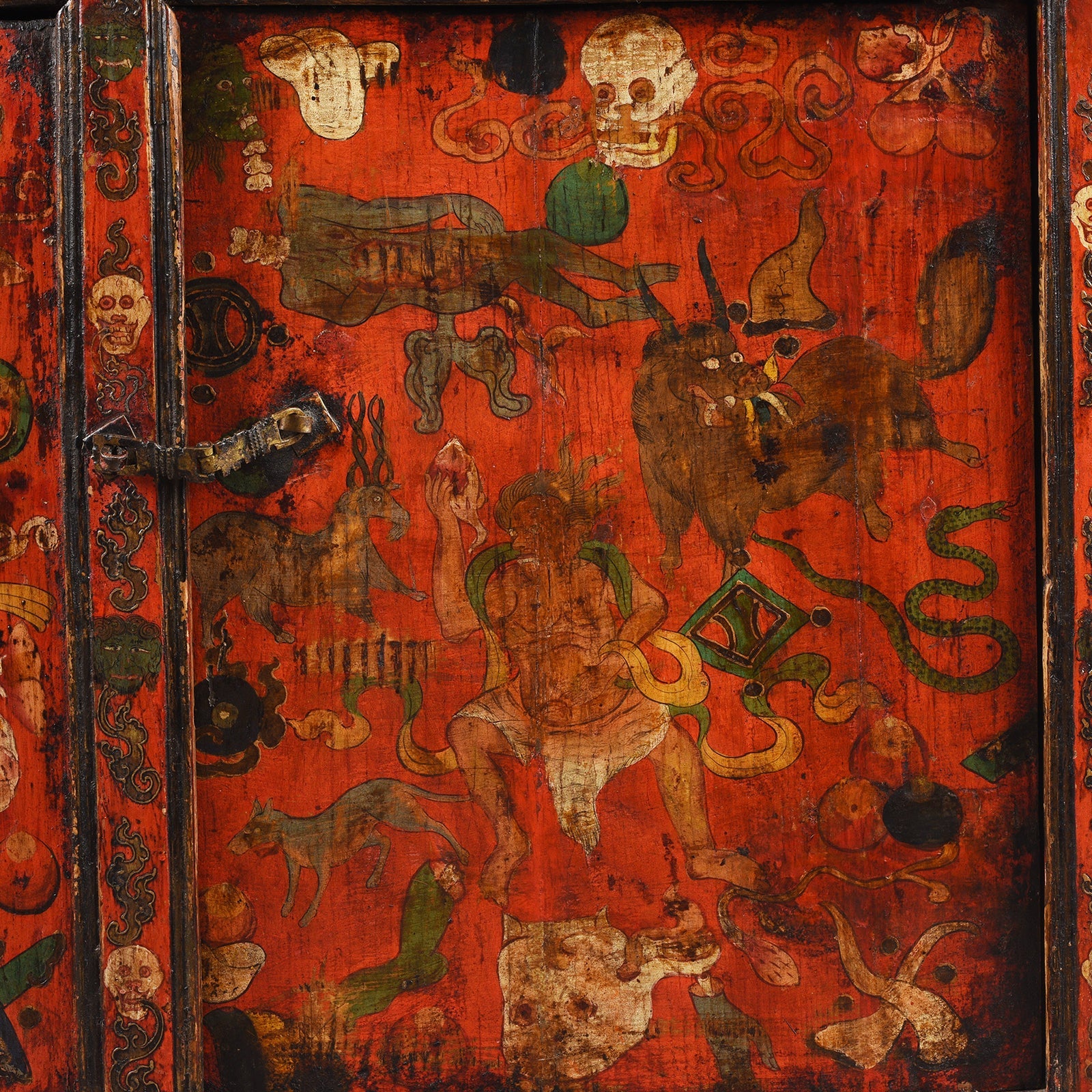 Painted Tibetan Mahakala Torgam Cabinet - 18thC