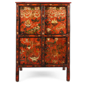 Painted Tibetan Mahakala Torgam Cabinet - 18thC