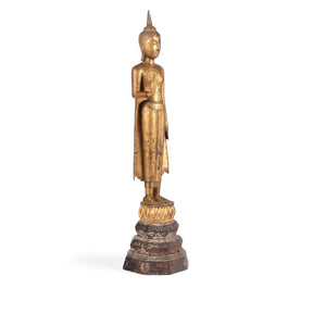 Gilt Teak Sukothai Style Standing Thai Buddha - Early 19th Century