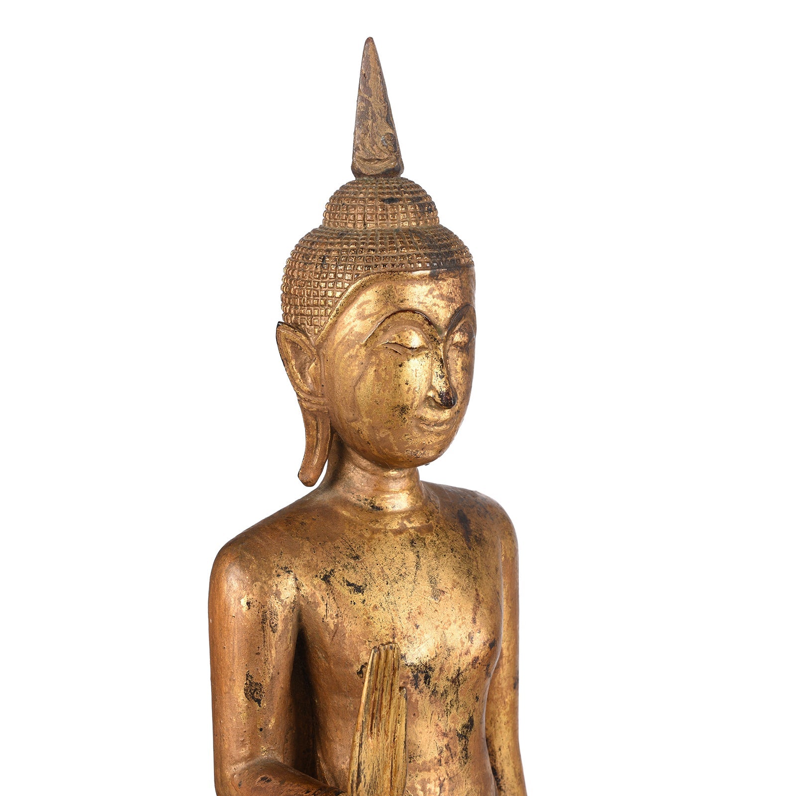 Gilt Teak Sukothai Style Standing Thai Buddha - Early 19th Century