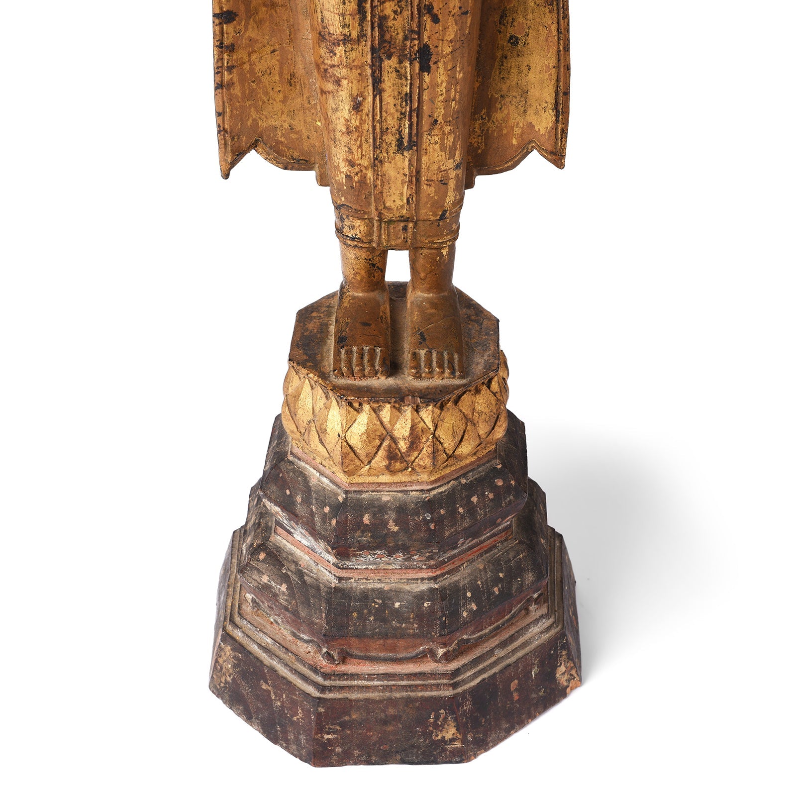 Gilt Teak Sukothai Style Standing Thai Buddha - Early 19th Century