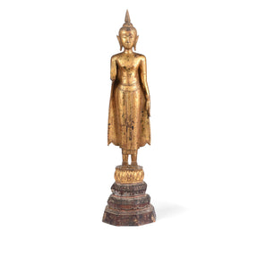 Gilt Teak Sukothai Style Standing Thai Buddha - Early 19th Century