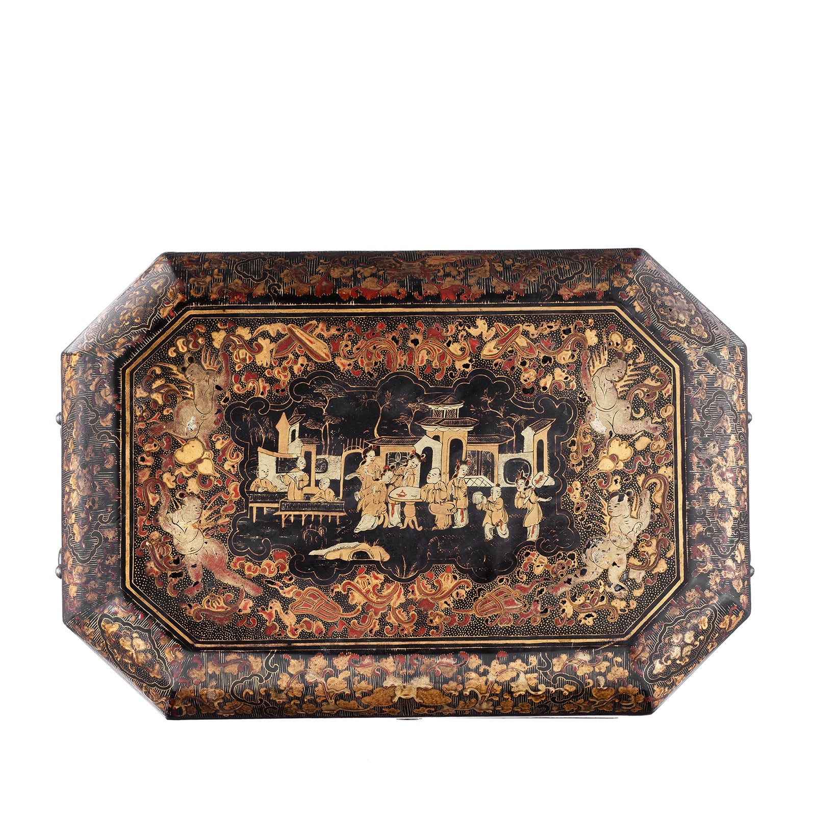Canton Export Black Lacquer Sewing Box - Qing Dynasty