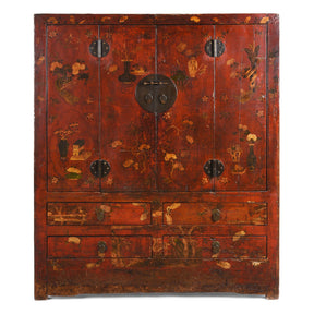 Red Lacquer Cabinet From Gansu - 19th Century