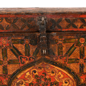 Painted Tibetan 'Flaming Lotus' Storage Chest - 18th Century