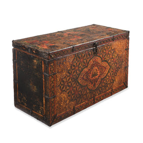 Painted Tibetan 'Flaming Lotus' Storage Chest - 18th Century