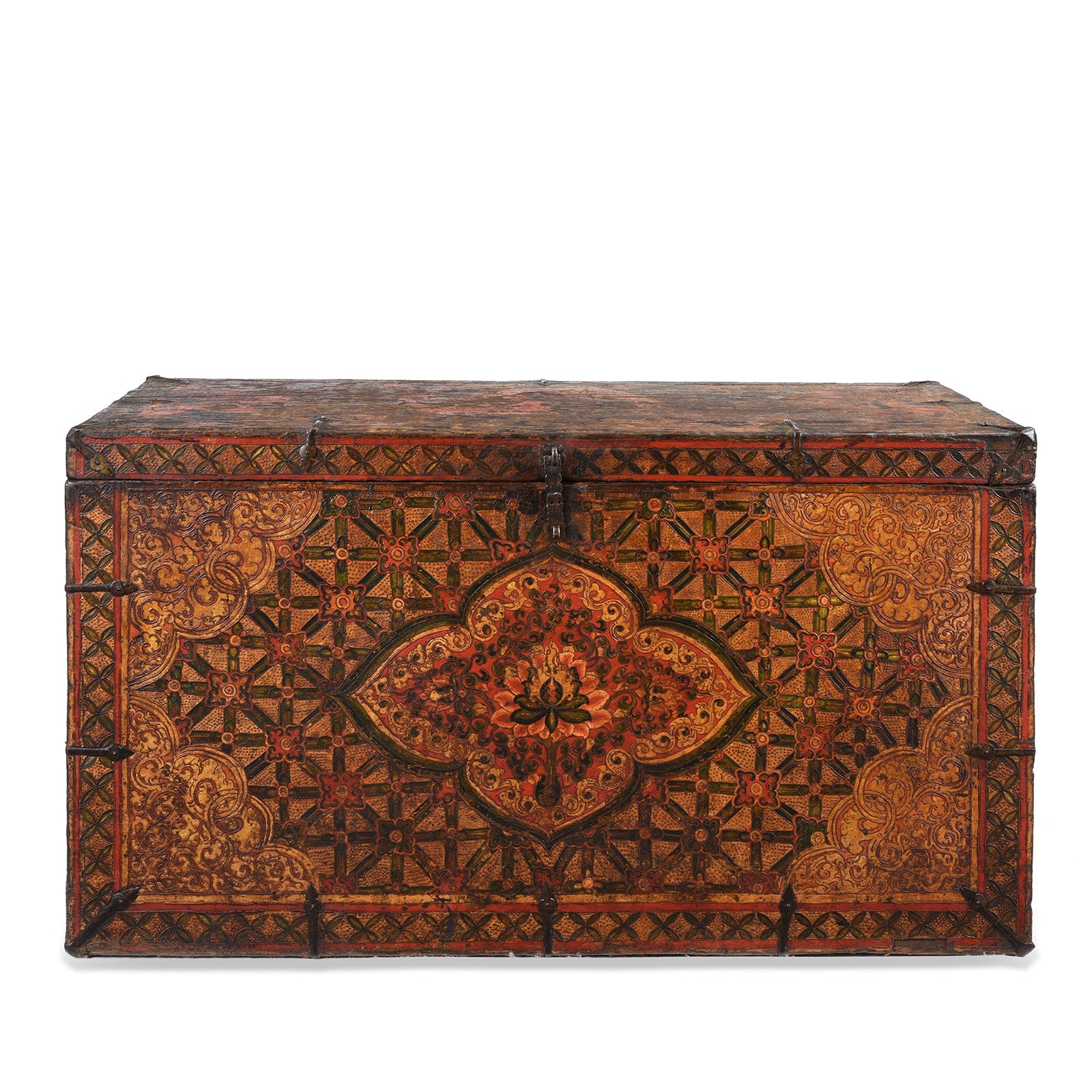 Painted Tibetan 'Flaming Lotus' Storage Chest - 18th Century
