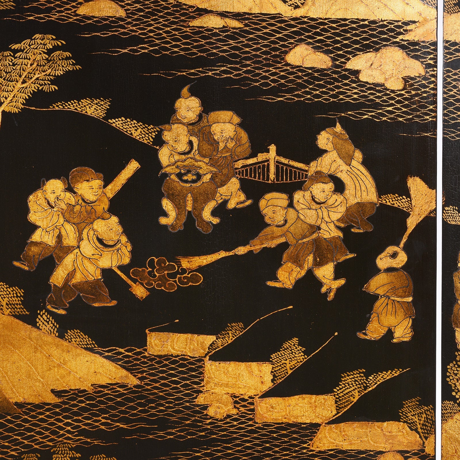 Chinese Black Lacquer Folding Screen - Ca 1980
